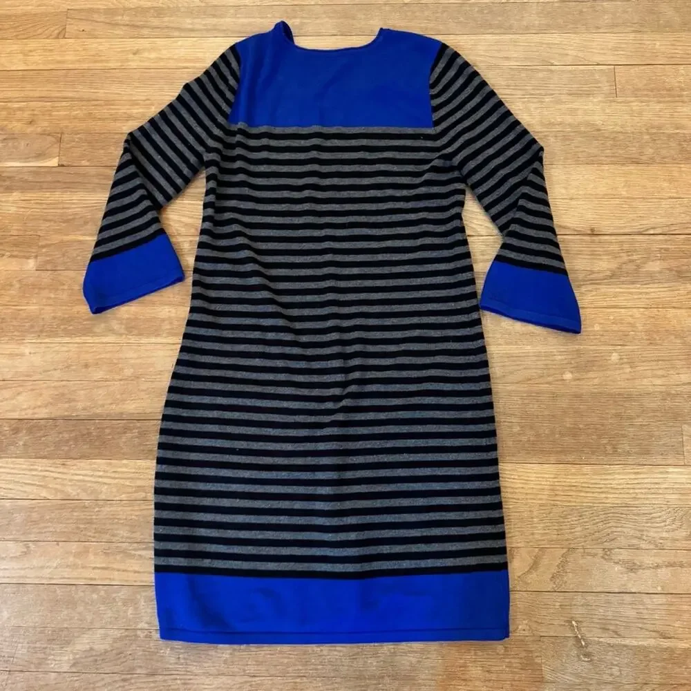 Jessica Howard gray black blue slouch pocket midi sweater shift dress small b35